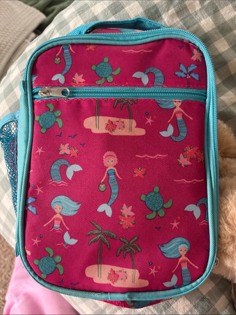 Kids Mermaid & Turtle Lunch Bag - Teal Trim, Pink Body